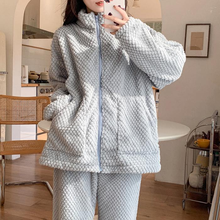 Damen Pyjama Frauen Winter Pyjama Set Fleece Pyjamas Nachtwäsche Dicken Warmen Samt Weibliche Homewear Anzug Nette Süße Pijama XXL von Joom DACH