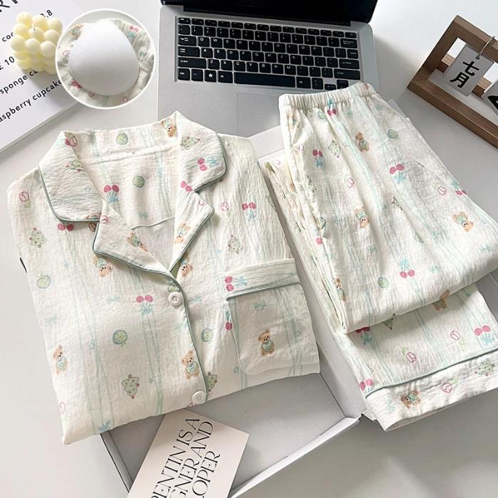 Damen Pyjama Herbst Frühling Langarm Weiches Schlafanzugset Niedlicher Hase Cartoon Pyjama Frau Haus Nachtwäsche Set Strickjacke XXL von Joom DACH
