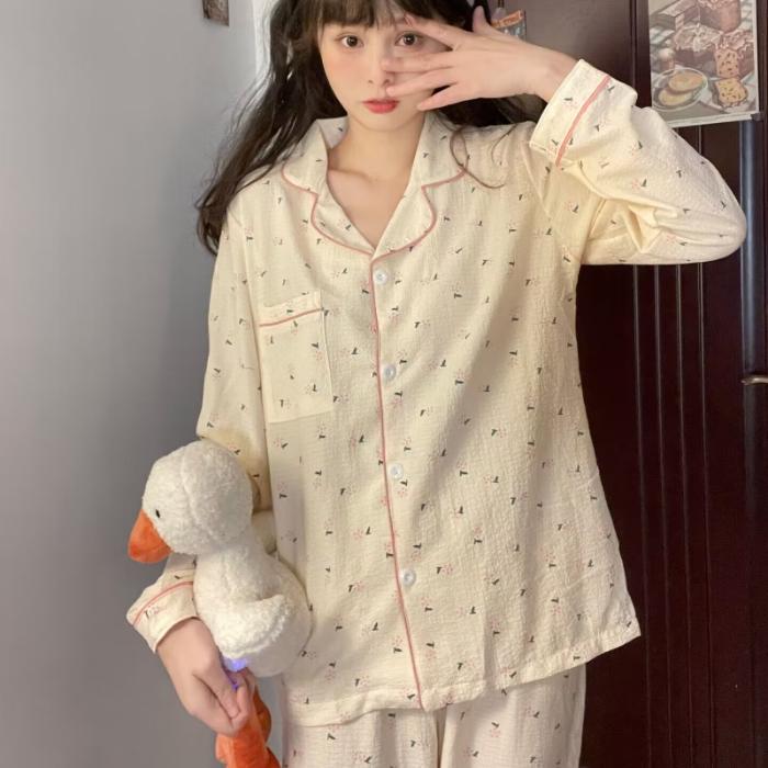 Damen Pyjama Neu Herbst Frühling Langarm Weiches Schlafanzug-Set Karo Cartoon Pyjama Frau Haus Nachtwäsche Set Strickjacke XXL von Joom DACH