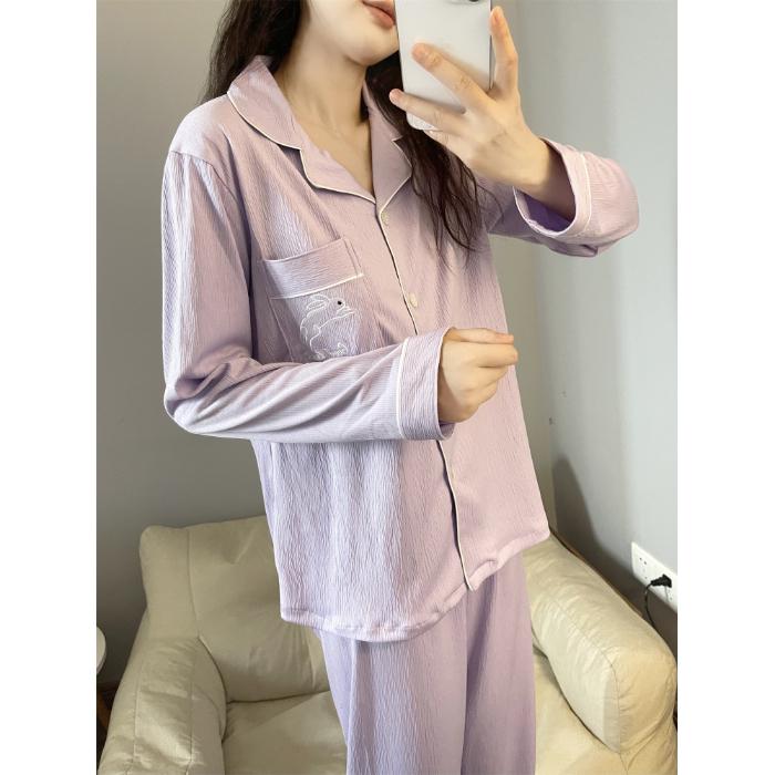 Damen Pyjama Neu Herbst Frühling Langarm Weiches Schlafanzug-Set Karo Cartoon Pyjama Frau Haus Nachtwäsche Set Strickjacke XXL von Joom DACH