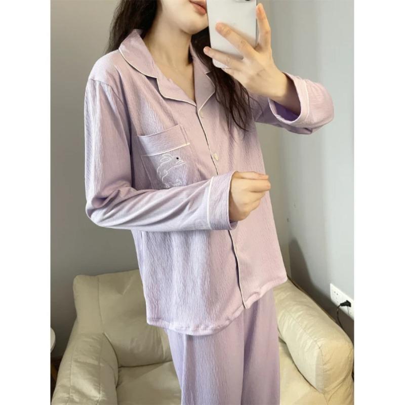 Damen Pyjama Neu Herbst Frühling Langarm Weiches Schlafanzugset Bär Cartoon Pyjama Frau Haus Nachtwäsche Set Strickjacke XXL von Joom DACH