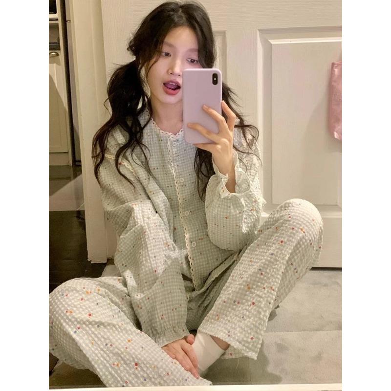 Damen Pyjama Neu Herbst Frühling Langarm Weiches Schlafanzugset Bär Cartoon Pyjama Frau Haus Nachtwäsche Set Strickjacke XXL von Joom DACH