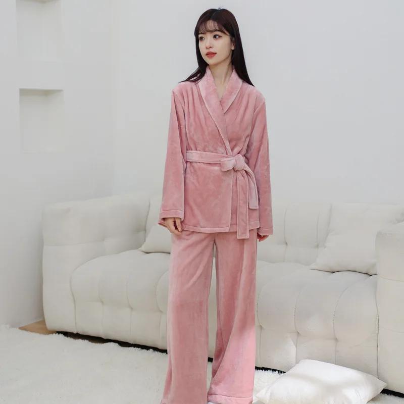 Damen Pyjama Set, 2-teilig, Flanell, Kimono, Nachtwäsche, Langarm, Pyjama, Nachtwäsche, Nachthemd, Nachthemd, Nachtwäsche ... L rosa von Joom DACH