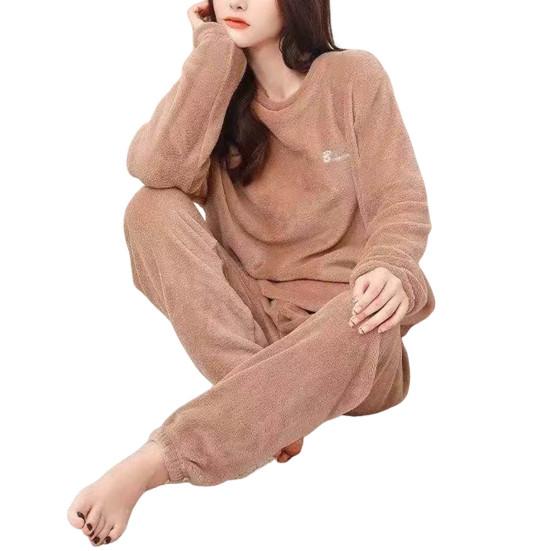 Damen-Pyjama-Set, lockeres Schlafen, gemütliches, dickes Homewear-Oberteil, Hosen-Set zum Schlafen XXL kaffeebraun von Joom DACH