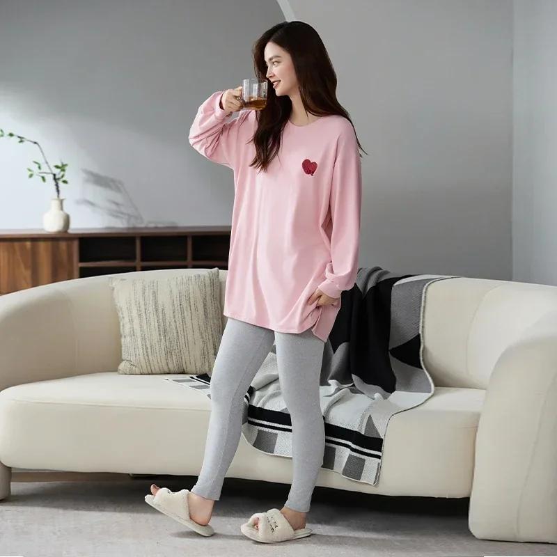 Damen Pyjama Set Lockeres Oberteil Enge Hose Herbst und Winter Langarmhose Lässiger Pyjama Weicher Pyjama Bequem 2XL von Joom DACH