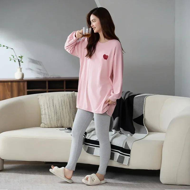 Damen Pyjama Set Lockeres Oberteil Enge Hose Herbst und Winter Langarmhose Lässiger Pyjama Weicher Pyjama Bequem 2XL von Joom DACH