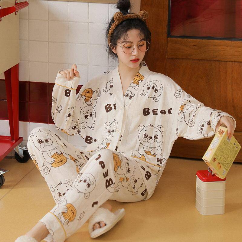 Damen Pyjama Set Mädchen Nachtwäsche Pijama Lang Damen Pyjama Anzug Damen Kleidung Set Neue Nachtwäsche Atmungsaktiver Komfortanzug 2XL von Joom DACH