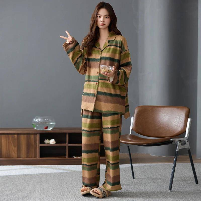 Damen Pyjama Set Warme Pyjamas Lange Ärmel Lange Hosen Herbst und Winter Freizeitpyjamas Weiche Pyjamas Bequeme Pyjamas Mädchen Bequem 2XL von Joom DACH