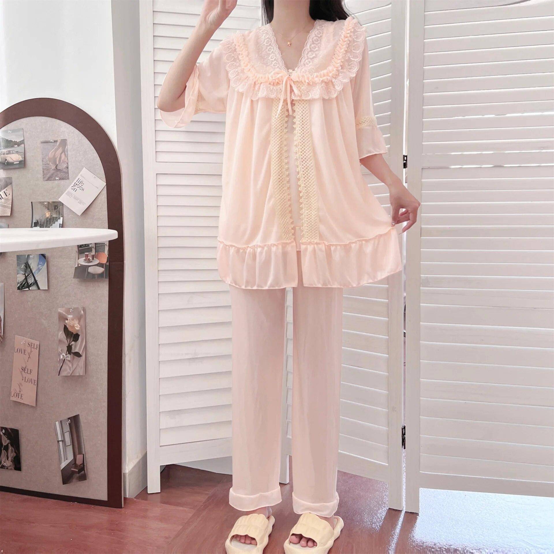 Damen Pyjama-Sets Set Nachtwäsche Seide Satin Pyjama Frühling Herbst Homewear Damen Pijama Mujer Pjs Nachtwäsche M von Joom DACH