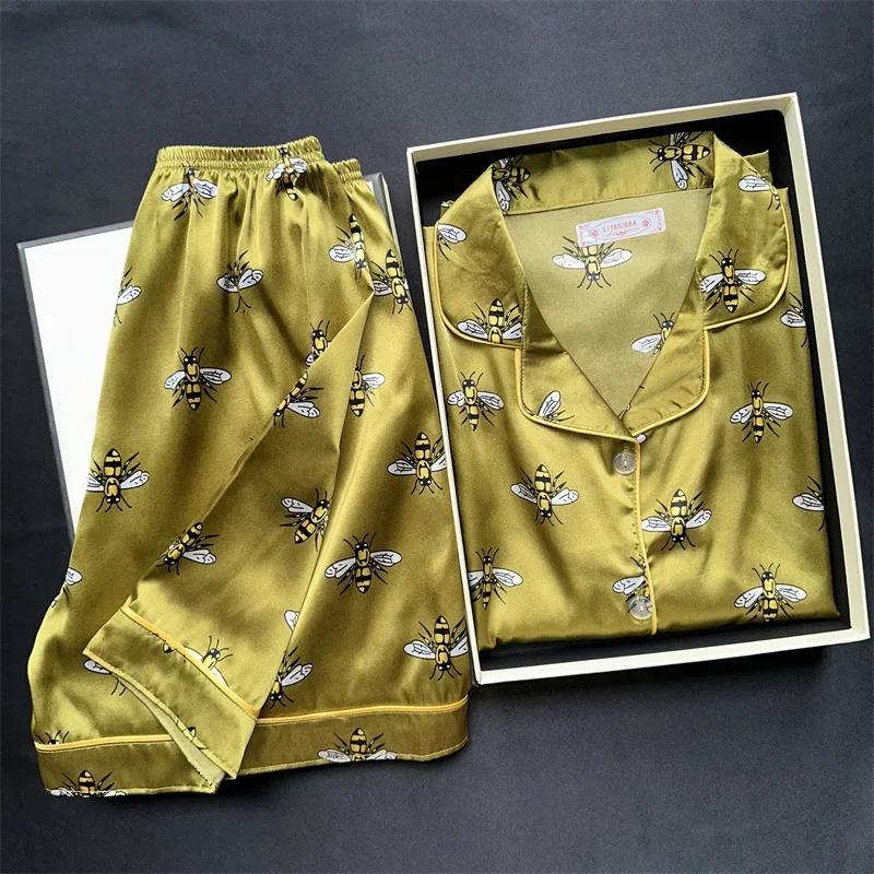 Damen-Pyjamas Frühling und Sommer Kurzarm-Shorts-Set Satin-Seiden-Pyjamas Mädchen-Pyjamas Neue Heimkleidung Dünner Pyjama 2XL von Joom DACH