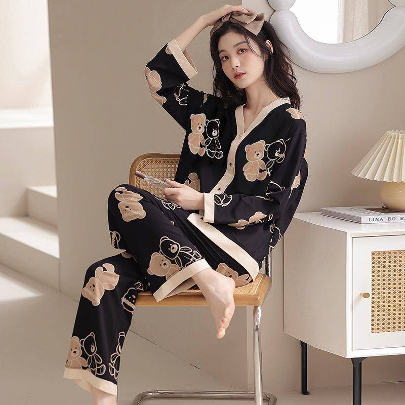 Damen Pyjamas Homewear Set Frühling und Herbst Mädchen Homewear Casual Style Mode Langarm Lange Hosen Pyjamas XXL von Joom DACH