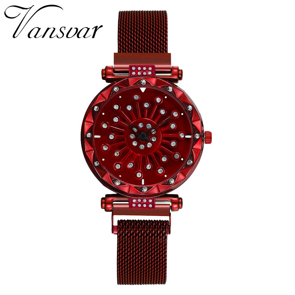 Damen Quarz Magnetverschluss Edelstahl Innenrotation Uhr One Size rot von Joom DACH