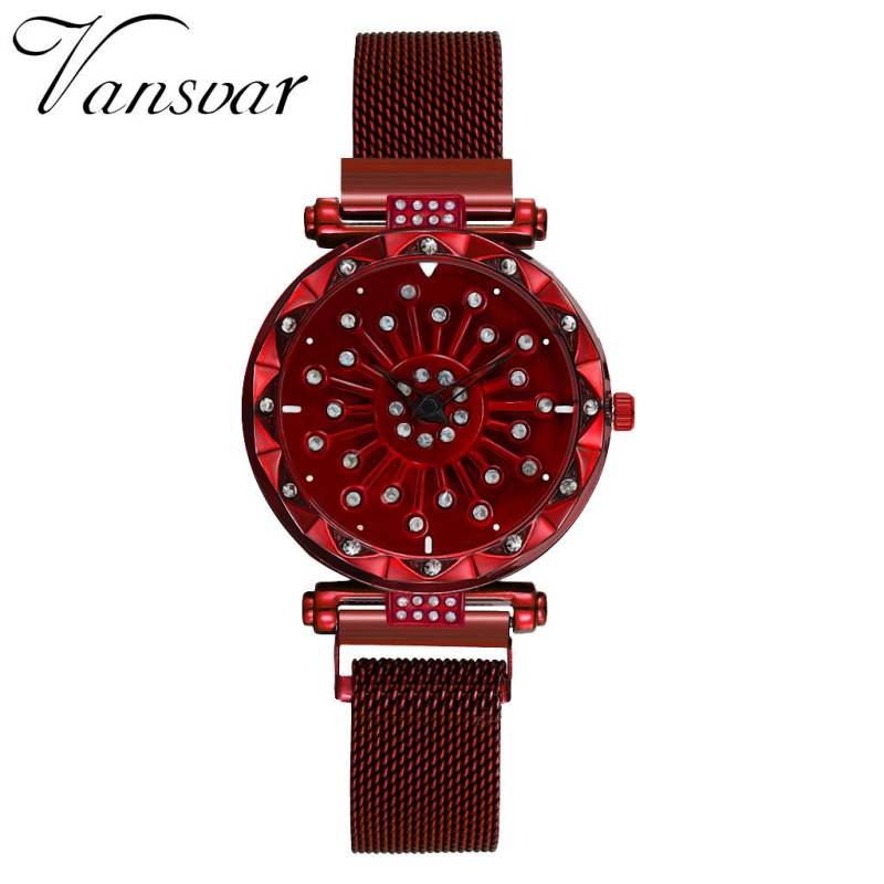 Damen Quarz Magnetverschluss Edelstahl Innenrotation Uhr One Size rot von Joom DACH