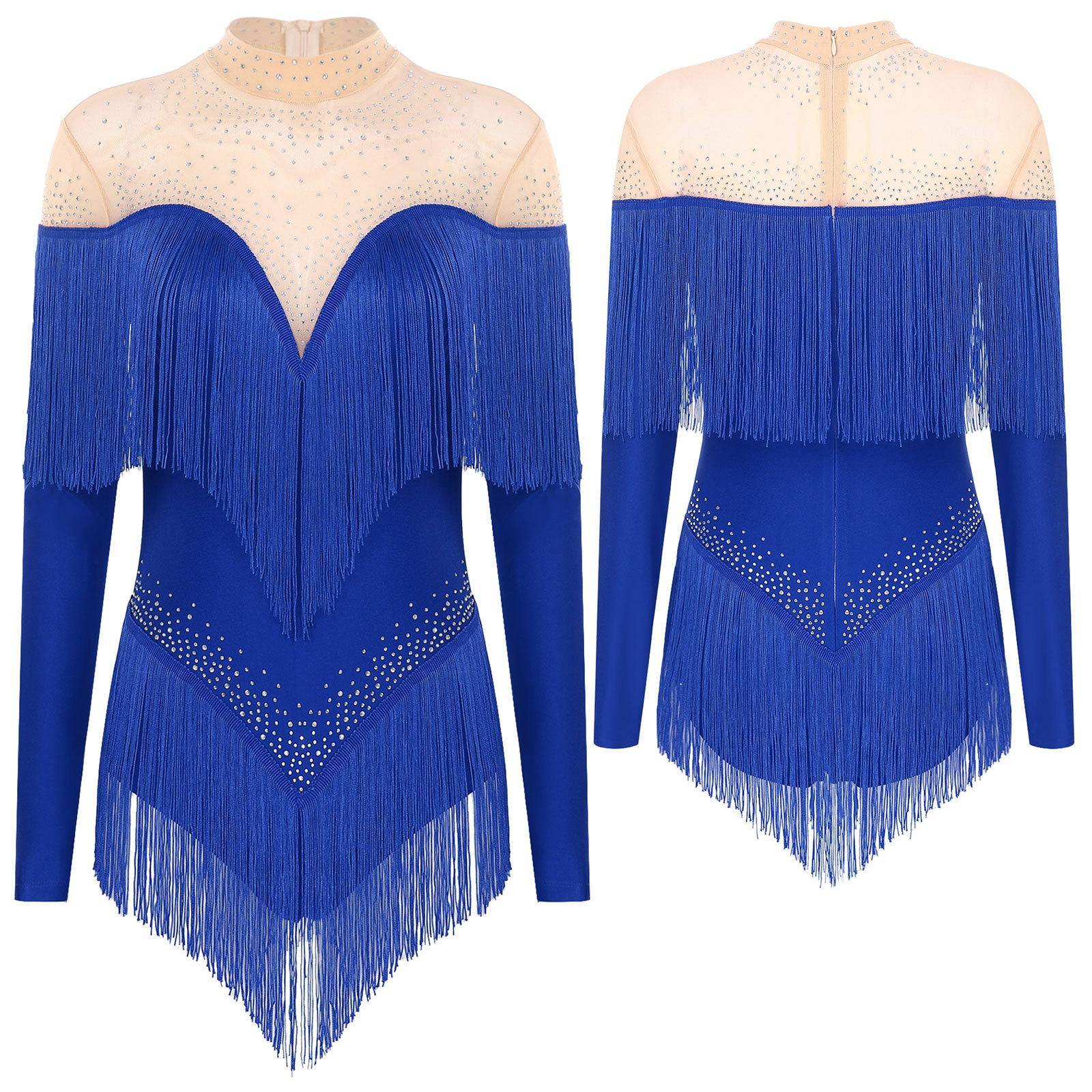 Damen Quaste Latein Tango Cha-Cha Jazz Ballett Tanz Trikot Künstlerische Gymnastik Jazz Dancewear Strass Splice Body Unitard S von Joom DACH