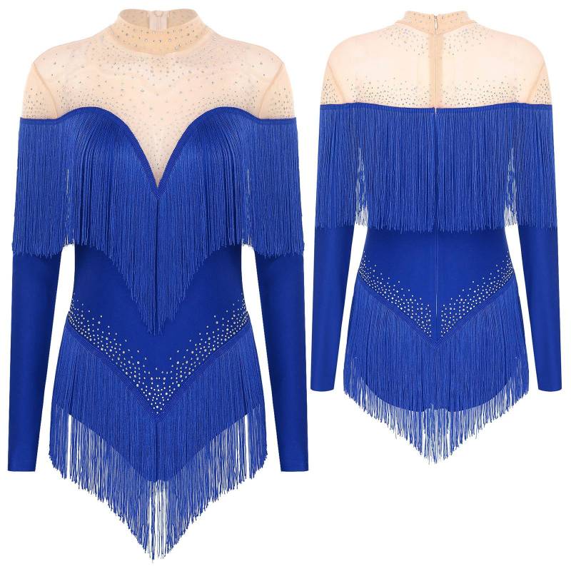 Damen Quaste Latein Tango Cha-Cha Jazz Ballett Tanz Trikot Künstlerische Gymnastik Jazz Dancewear Strass Splice Body Unitard S blau von Joom DACH