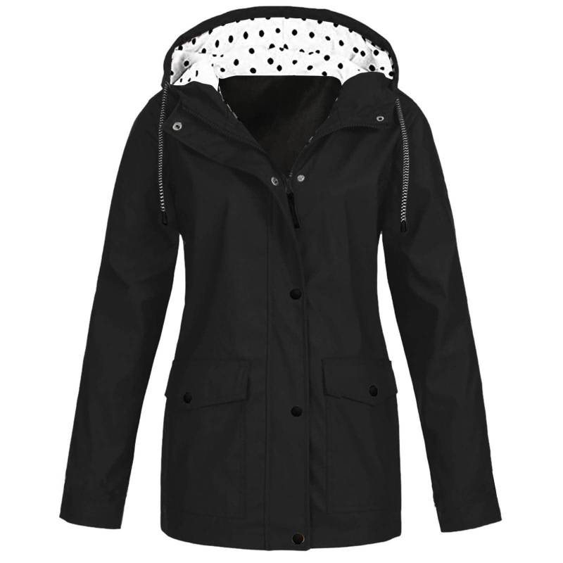 Damen-Regenmäntel mit Kapuze, leichte Outdoor-Kapuze, wasserdichter Windjacke, solide Trenchcoat-Jacke in Übergröße XXXXL schwarz von Joom DACH