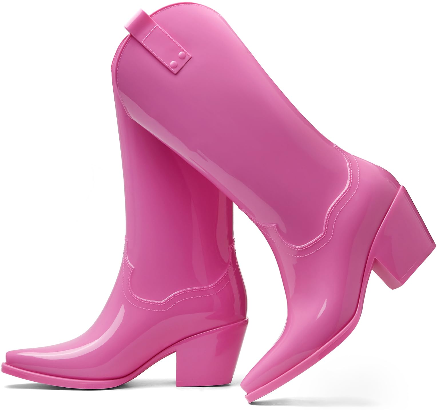 Damen Regenstiefel Kniehohe Cowboy-Gummistiefel Elastische, solide, wasserdichte Cowgirl-Stiefel Rosa Damen Klobige Schuhe mit mittlerem Absatz 41 rosa von Joom DACH