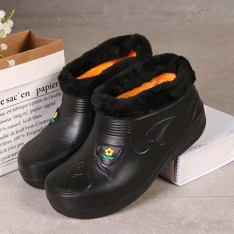 Damen Regenstiefel Winter Wasserdichte Schuhe Knöchel Schneestiefel Weibliche Plateau Dicksohlige Plüsch Anti-Rutsch Wasserdicht 38 schwarz von Joom DACH