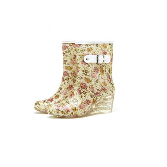 Damen-Regenstiefel mit Schnalle und seitlichem Reißverschluss und hohem Absatz, rutschfest, Übergröße, bedruckt, lässige Wasserschuhe 36 von Joom DACH