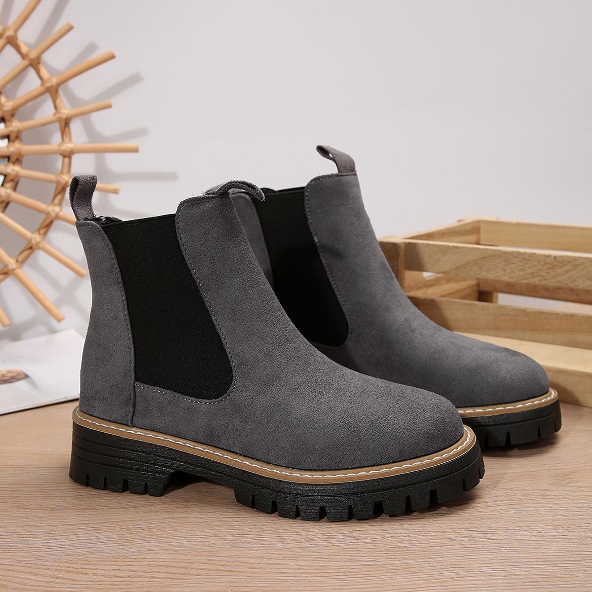 Damen Reine Schwarze Dicke Niedrige Absatz Rutschfeste Dickbesohlte Mokassin Stil Kurze Stiefel - Rundköpfiges Einfarbiges Set, Kaltes Wetter und Nasse Böden 40 graue von Joom DACH