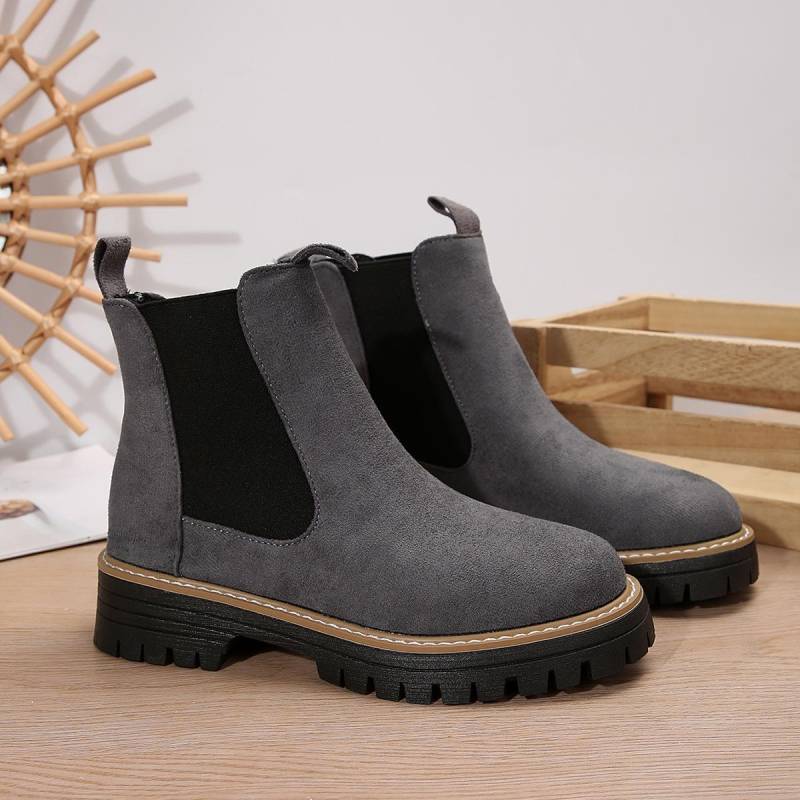 Damen Reine Schwarze Dicke Niedrige Absatz Rutschfeste Dickbesohlte Mokassin Stil Kurze Stiefel - Rundköpfiges Einfarbiges Set, Kaltes Wetter und Nasse Böden 40 graue von Joom DACH