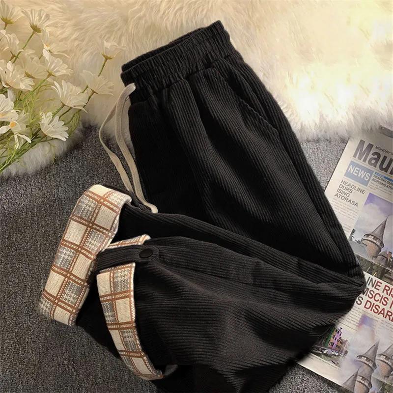 Damen Retro Cord Freizeithose Harajuku Hose mit weitem Bein Street Jogginghose Gerade Hose mit hoher Taille 3XL schwarz von Joom DACH