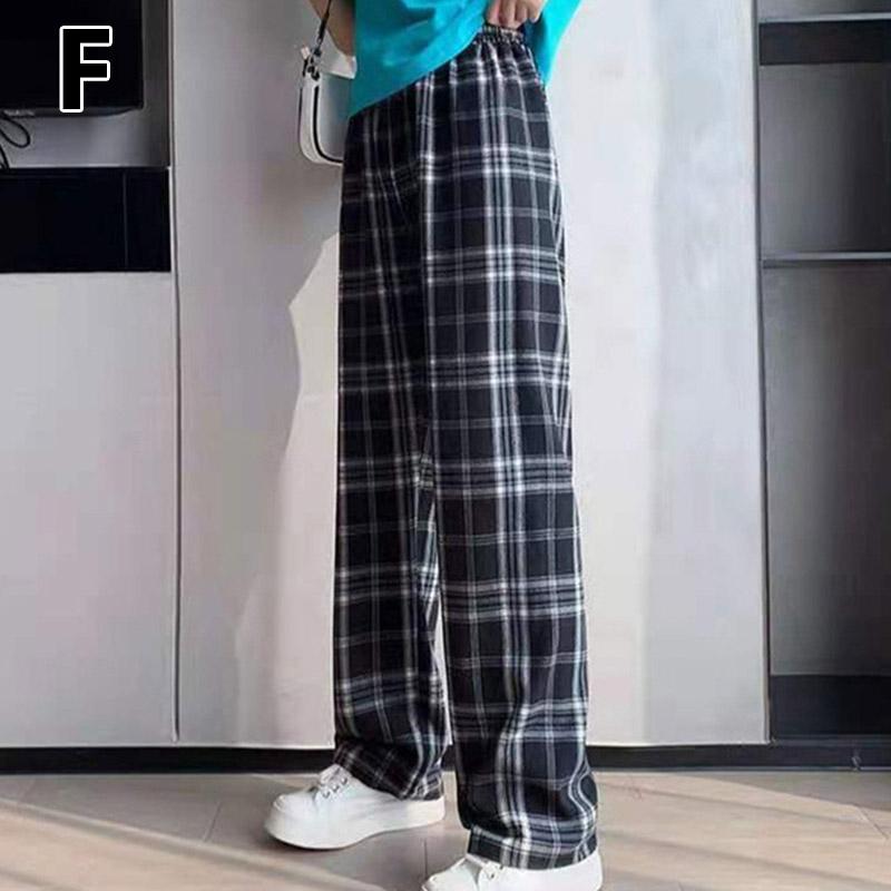 Damen Retro-Hose mit weitem Bein, lässig, elastisch, für den Sommer, hohe Taille, locker, kariert, leicht one size schwarz von Joom DACH