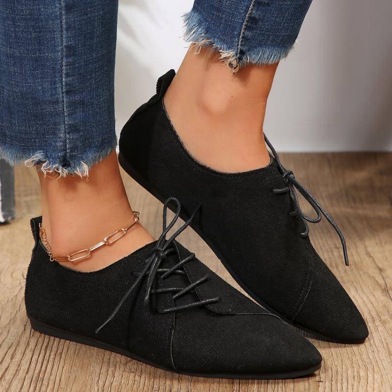 Damen Retro Loafer Spitze Wildleder Flache Schuhe Schnürschuhe Damen Casual Sneakers Flache Bequeme Schuhe Rutschfeste Wanderschuhe 37 schwarz von Joom DACH