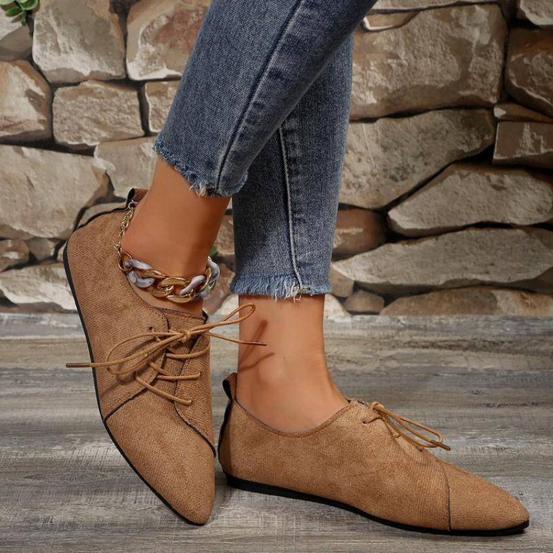Damen Retro Loafer Spitze Wildleder Flache Schuhe Schnürschuhe Damen Casual Sneakers Flache Bequeme Schuhe Rutschfeste Wanderschuhe 39 braun von Joom DACH