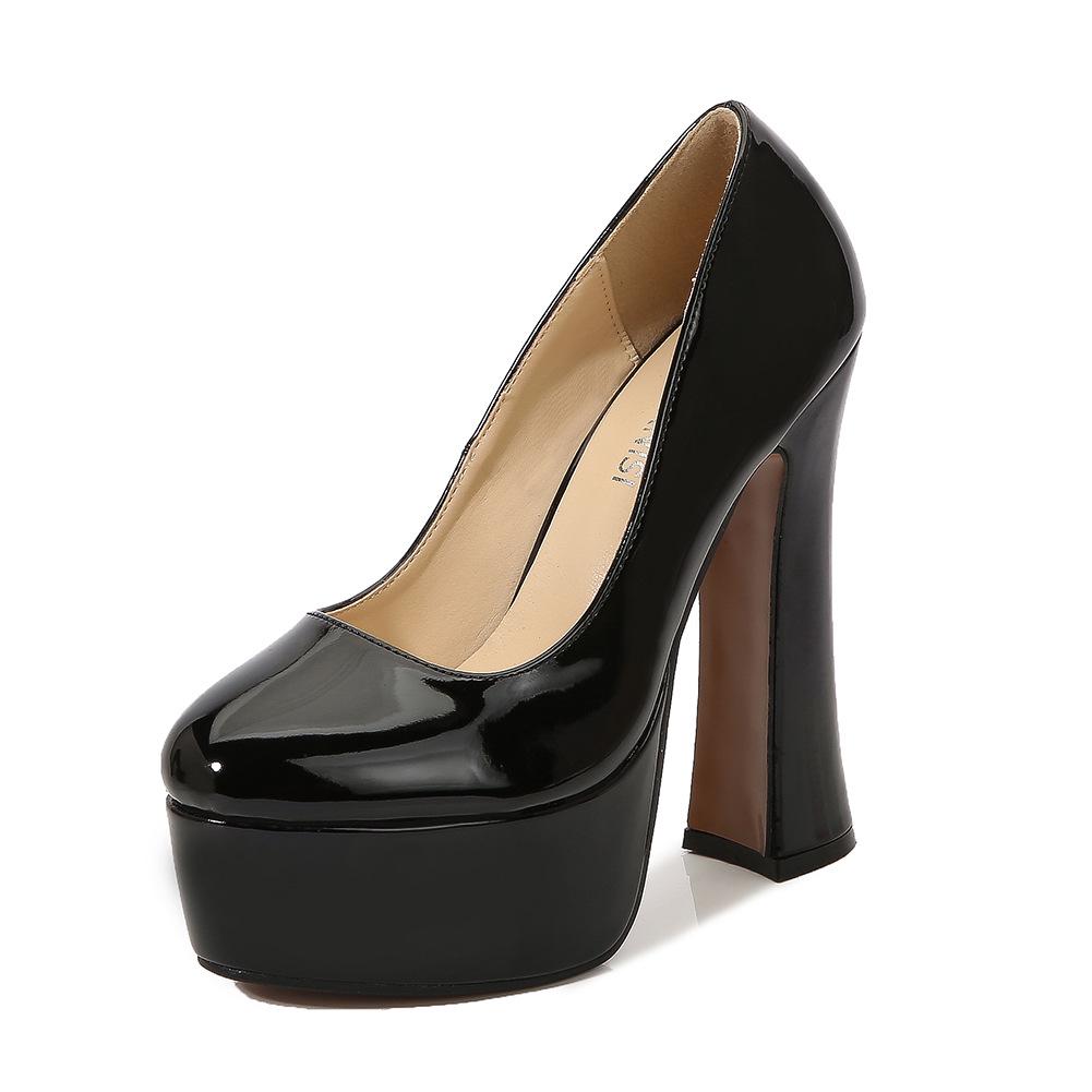 Damen Retro Plateau Cheongsam High Heels mit dickem Absatz 44 schwarz von Joom DACH