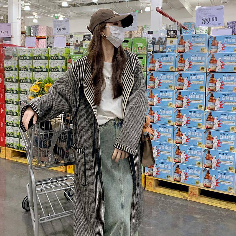 Damen Retro Strick Kapuzenstrickjacke Herbst und Winter Lässiger Langer Mantel XL von Joom DACH