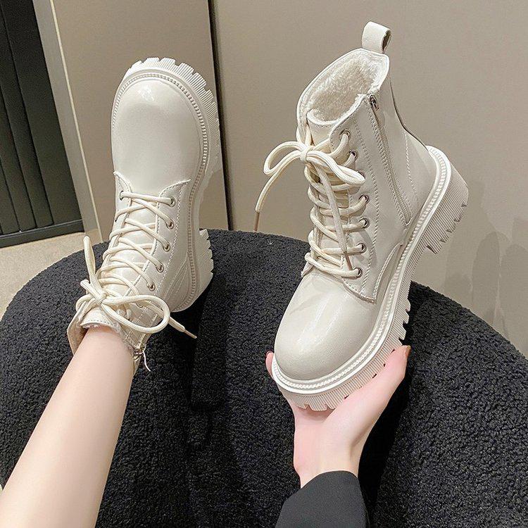 Damen Retro Weiße Martin Stiefel - Dicke Sohle, Plus Samt, Britischer Stil Motorradstiefel für Herbst/Winter 37 von Joom DACH