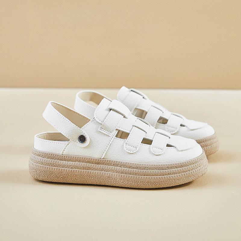 Damen Römersandalen mit dicker Sohle Sommer Neu Geschlossene Zehen Zwei-Wege-Slipper Slip-on Gewebt Durchbrochen Kannenpflanzen-Schuhe 40 beige von Joom DACH