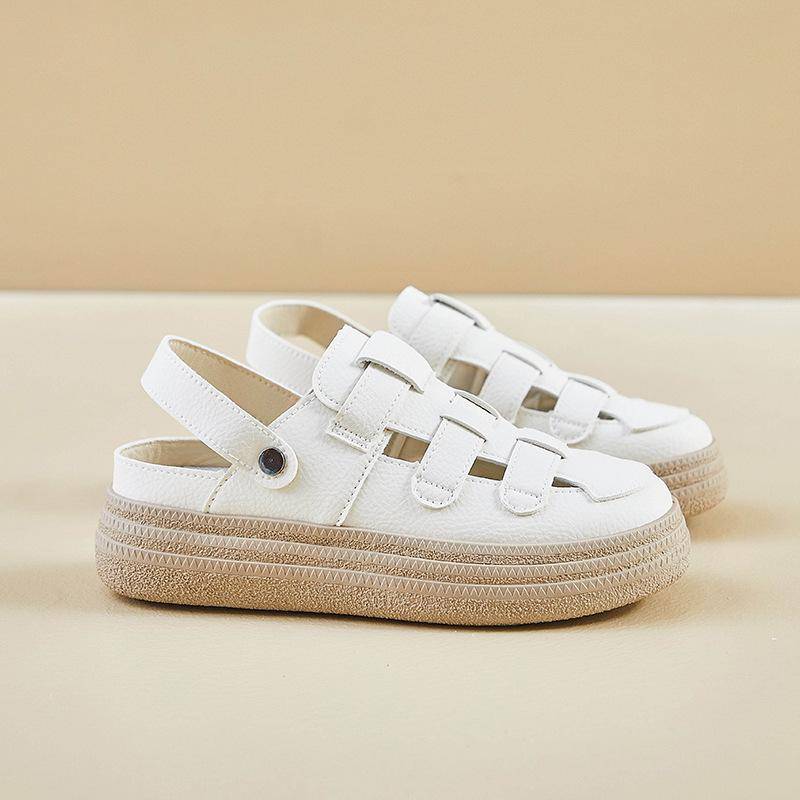 Damen Römersandalen mit dicker Sohle Sommer Neu Geschlossene Zehen Zwei-Wege-Slipper Slip-on Gewebt Durchbrochen Kannenpflanzen-Schuhe 40 beige von Joom DACH