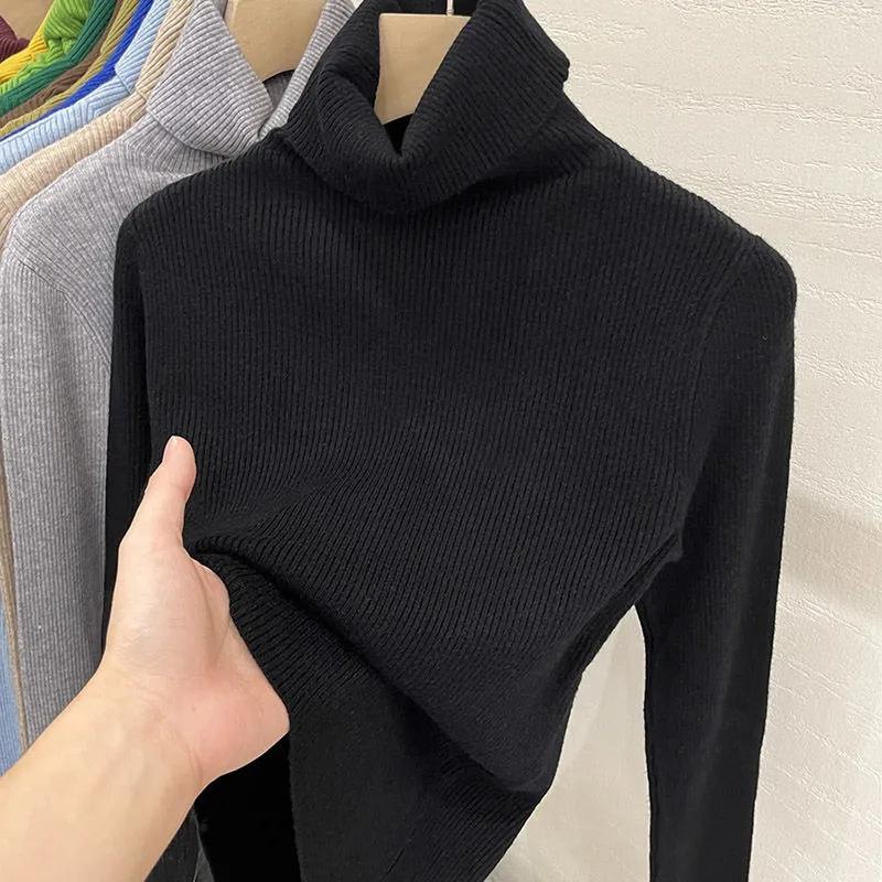Damen Rollkragenpullover Herbst Damen High Neck Strickpullover Mode Pullover Schwarz Weiß Langarm Slim Strickwaren Damen Basic Tops Kleidung S von Joom DACH