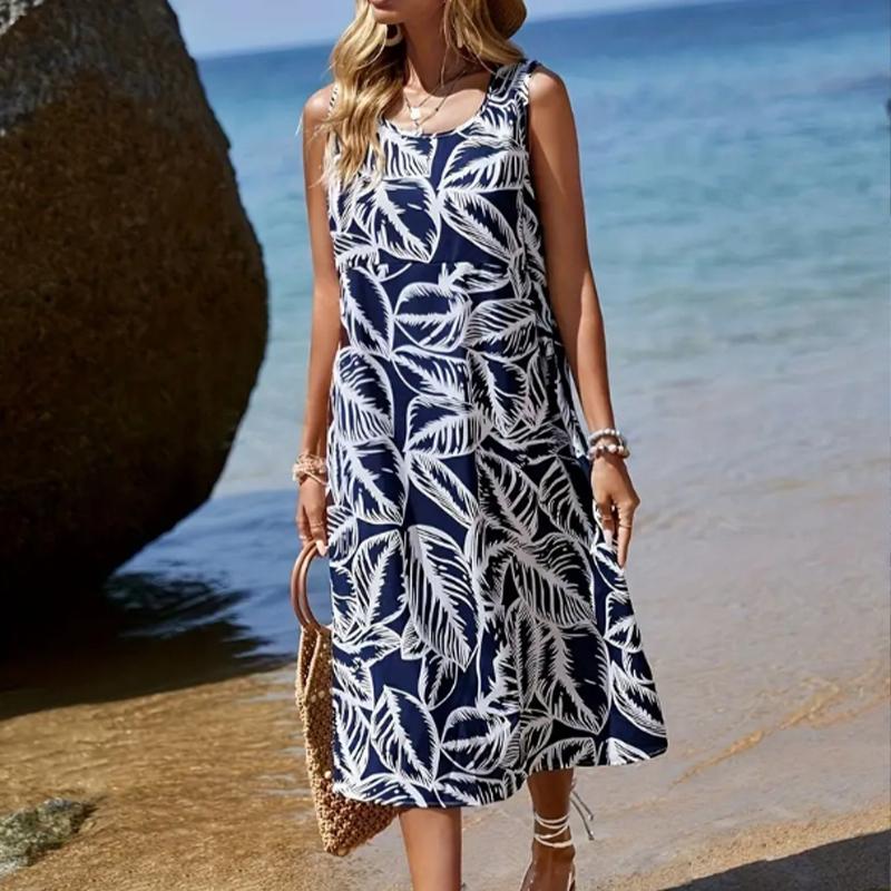 Damen Rosenblume Fake Zweiteiler Mode Streifen Bedruckt Ärmellos Rundhalskleid Locker Weich und Bequem Übergröße Kleid 3XL blau von Joom DACH