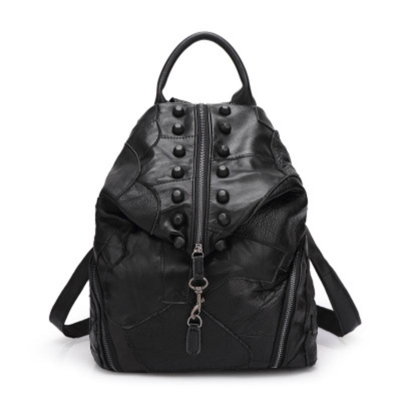 Damen Rucksack Leder Splice Farbe Kontrast Damen Rucksack Europa und Die Vereinigten Staaten Mode Farbe Tasche schwarz von Joom DACH