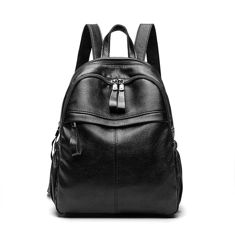 Damen-Rucksack aus Leder, modischer Rindsleder-Rucksack, modischer Damen-Rucksack, mehrschichtige Diebstahlschutz-Damentasche schwarz von Joom DACH