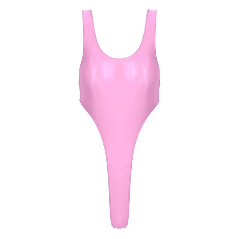 Damen Rückenfreier Einteiliger Badeanzug aus Glänzendem Stoff mit Hochgeschnittenem Beindesign für Strand- oder Poolpartys L rosa von Joom DACH