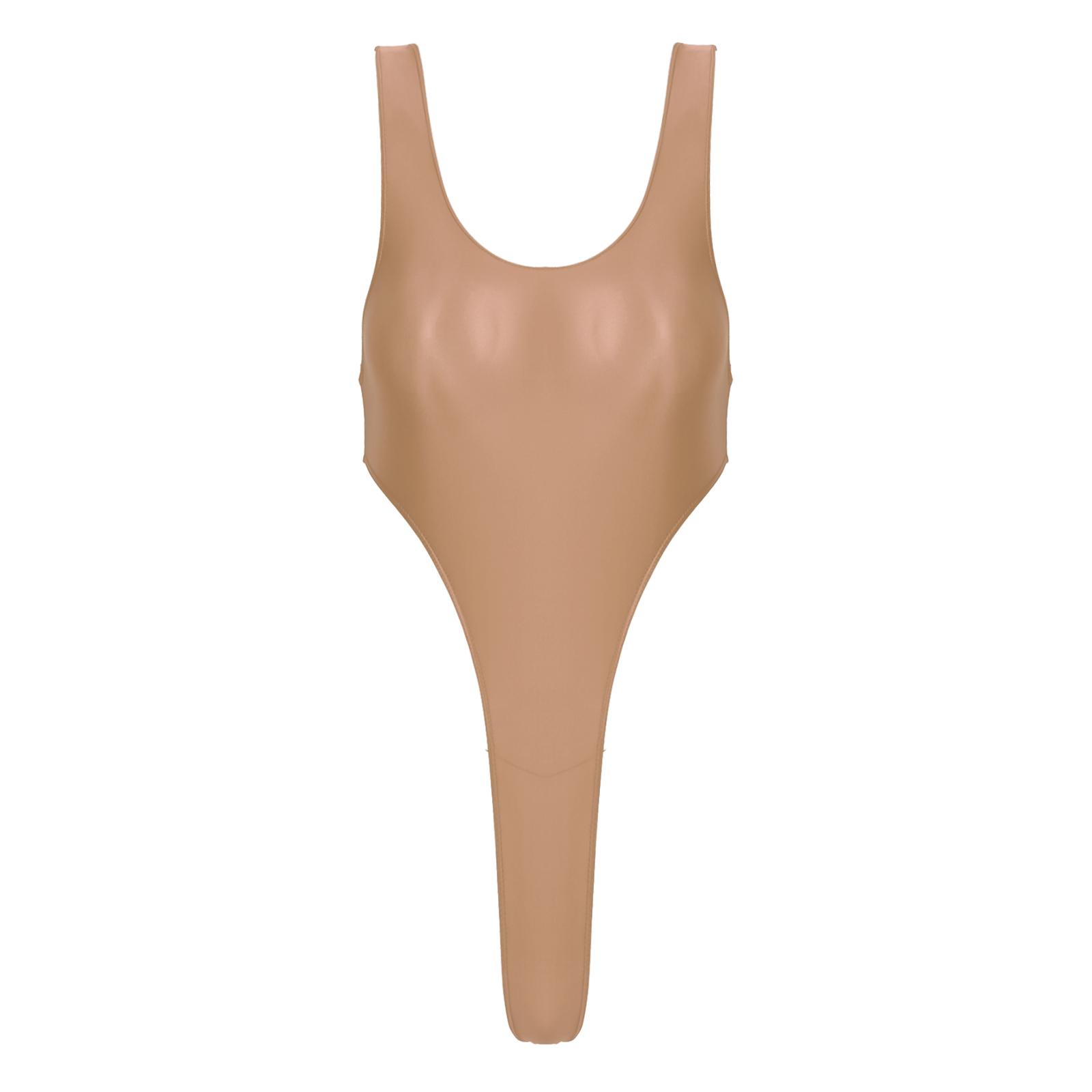 Damen Rückenfreier Einteiliger Badeanzug aus Glänzendem Stoff mit Hochgeschnittenem Beindesign für Strand- oder Poolpartys L von Joom DACH