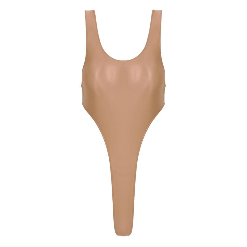 Damen Rückenfreier Einteiliger Badeanzug aus Glänzendem Stoff mit Hochgeschnittenem Beindesign für Strand- oder Poolpartys L von Joom DACH