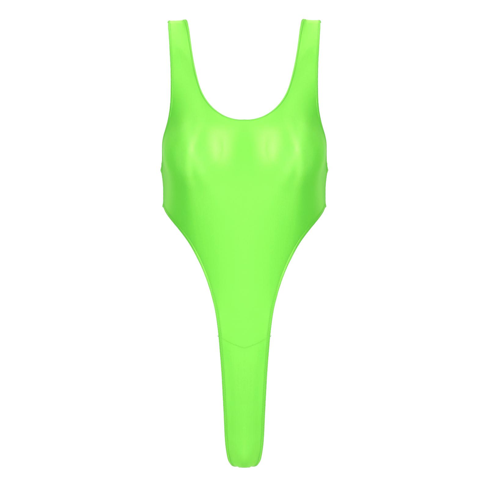 Damen Rückenfreier Einteiliger Badeanzug aus Glänzendem Stoff mit Hochgeschnittenem Beindesign für Strand- oder Poolpartys L fluoreszierende gelbe von Joom DACH