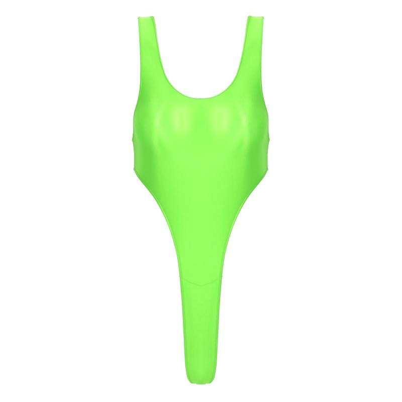 Damen Rückenfreier Einteiliger Badeanzug aus Glänzendem Stoff mit Hochgeschnittenem Beindesign für Strand- oder Poolpartys L fluoreszierende gelbe von Joom DACH