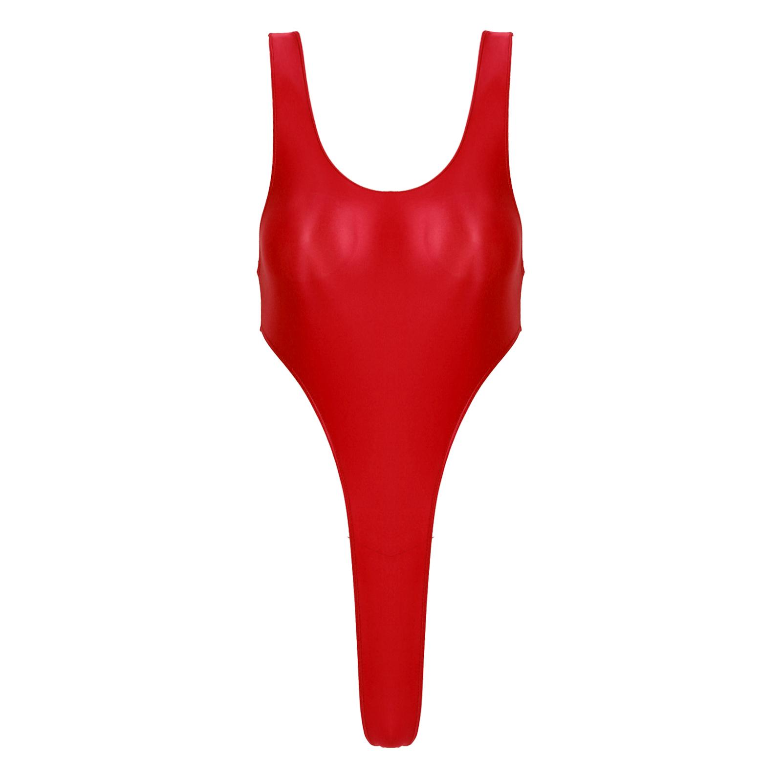 Damen Rückenfreier Einteiliger Badeanzug aus Glänzendem Stoff mit Hochgeschnittenem Beindesign für Strand- oder Poolpartys L bordeaux von Joom DACH