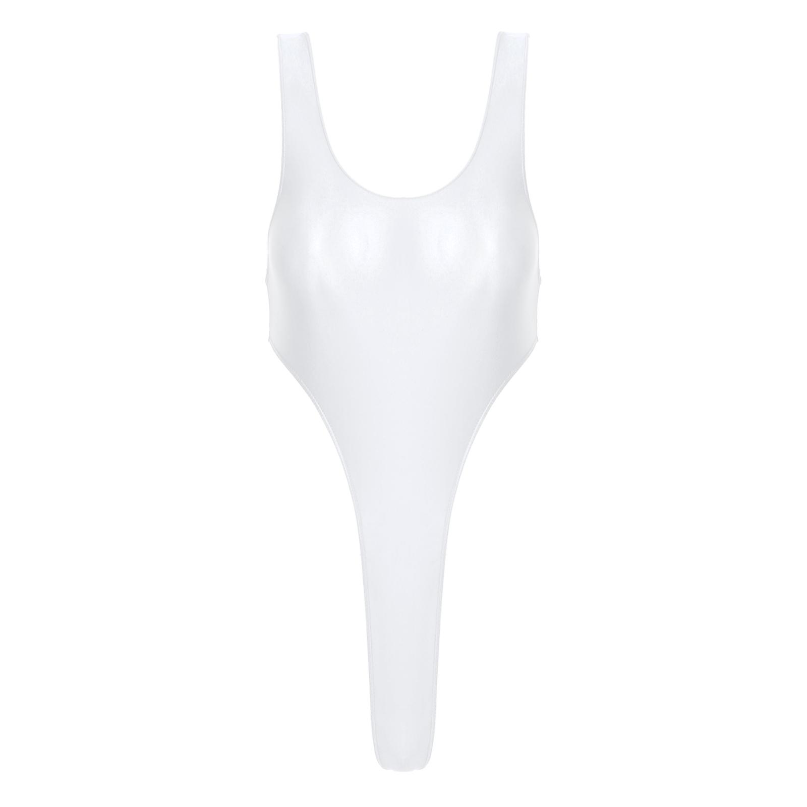 Damen Rückenfreier Einteiliger Badeanzug aus Glänzendem Stoff mit Hochgeschnittenem Beindesign für Strand- oder Poolpartys M weiß von Joom DACH