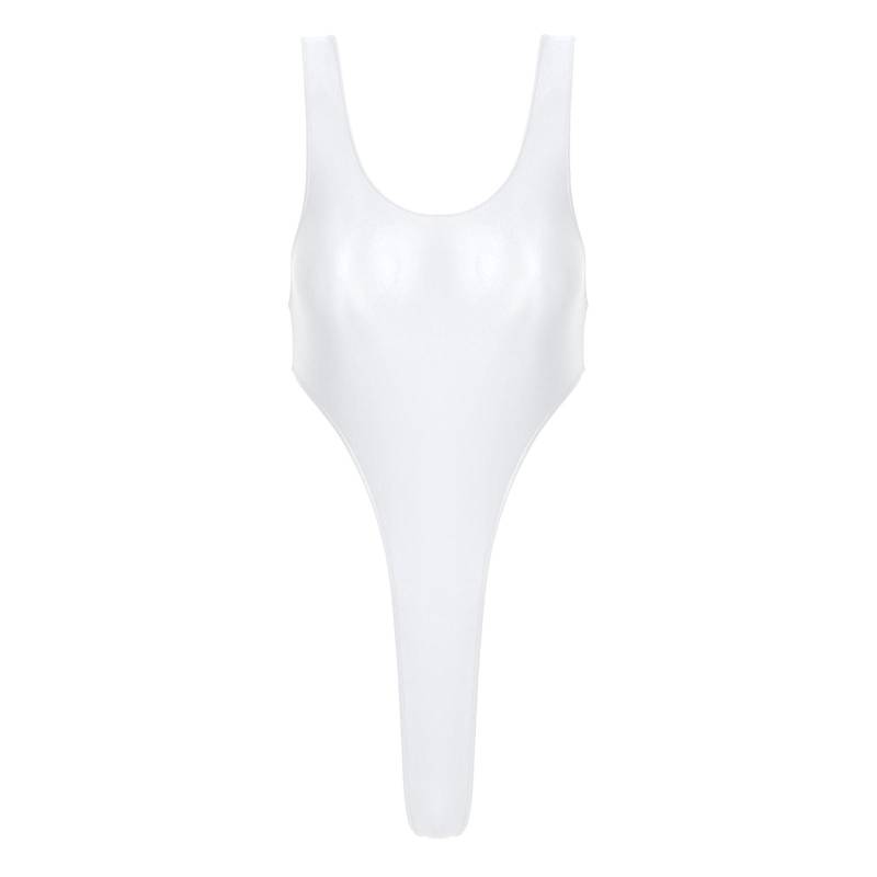Damen Rückenfreier Einteiliger Badeanzug aus Glänzendem Stoff mit Hochgeschnittenem Beindesign für Strand- oder Poolpartys M weiß von Joom DACH