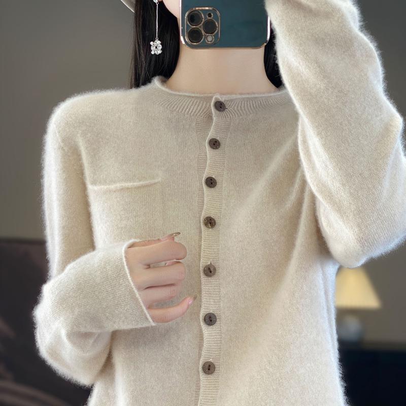 Damen Rundhals Kaschmir Strickjacke, Qinghe Kaschmir, 30% Kaschmir 70% Wolle, Winter Strickpullover Herbstpullover Kaschmirpullover L von Joom DACH