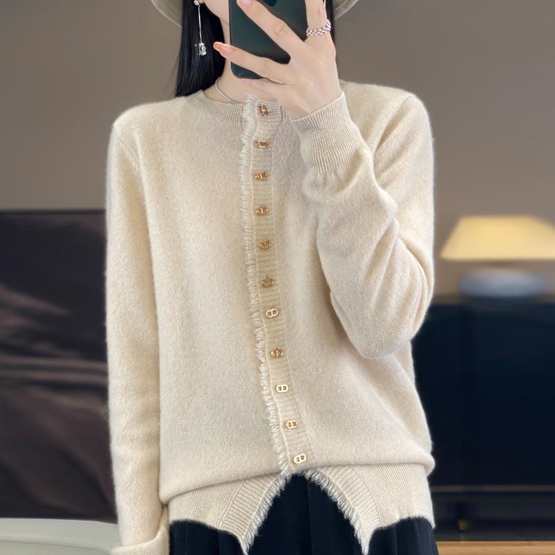 Damen Rundhals Kaschmir Strickjacke, Qinghe Kaschmir, 30% Kaschmir 70% Wolle, Winter Strickpullover Herbstpullover Kaschmirpullover XL beige von Joom DACH