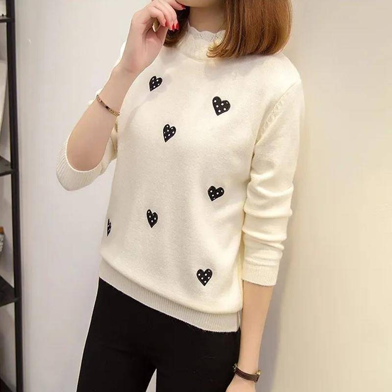 Damen Rundhals-Kurzpullover Einfarbiger Stehkragen-Druckpullover Frühlings-Herbst-Pullover XXL weiß von Joom DACH
