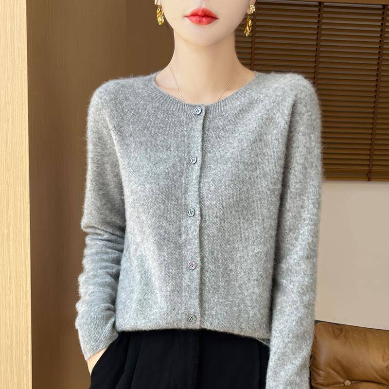 Damen Rundhals Strickjacke Qinghe Kaschmir 30% Kaschmir 70% Wolle Damen Herbst und Winter Kaschmir Strickjacke weich und warm XXL von Joom DACH